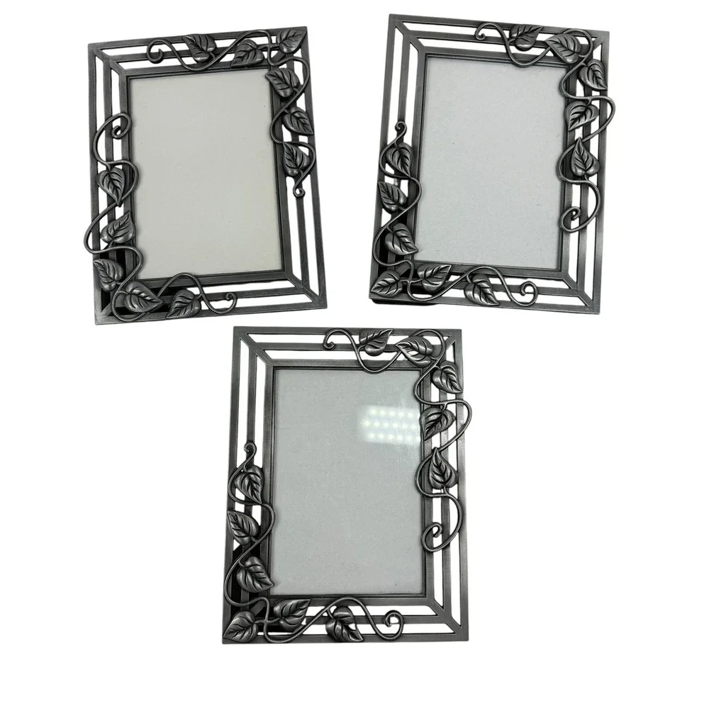 Connoisseur Pewter Metal Leaf Vine Picture Frames Set of 3 Botanical 4x6 Table